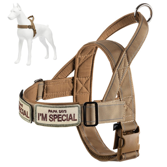 QIFBYFB No Pull Dog Harness Reflective Escape Proof Dog Harness with 3 Adjustable Buckles for Small Medlium Large Dogs Brown L
